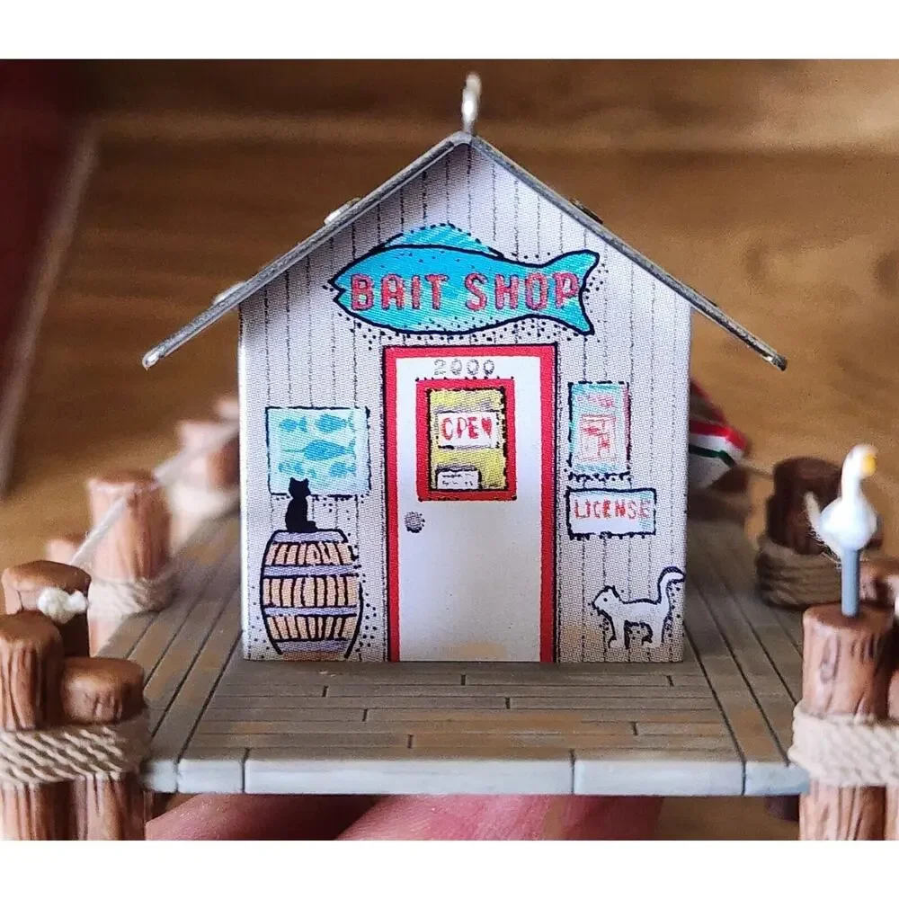 Fishing Ornament Bait Shop Boat Pressed Tin Keepsake Hallmark Christmas 2000